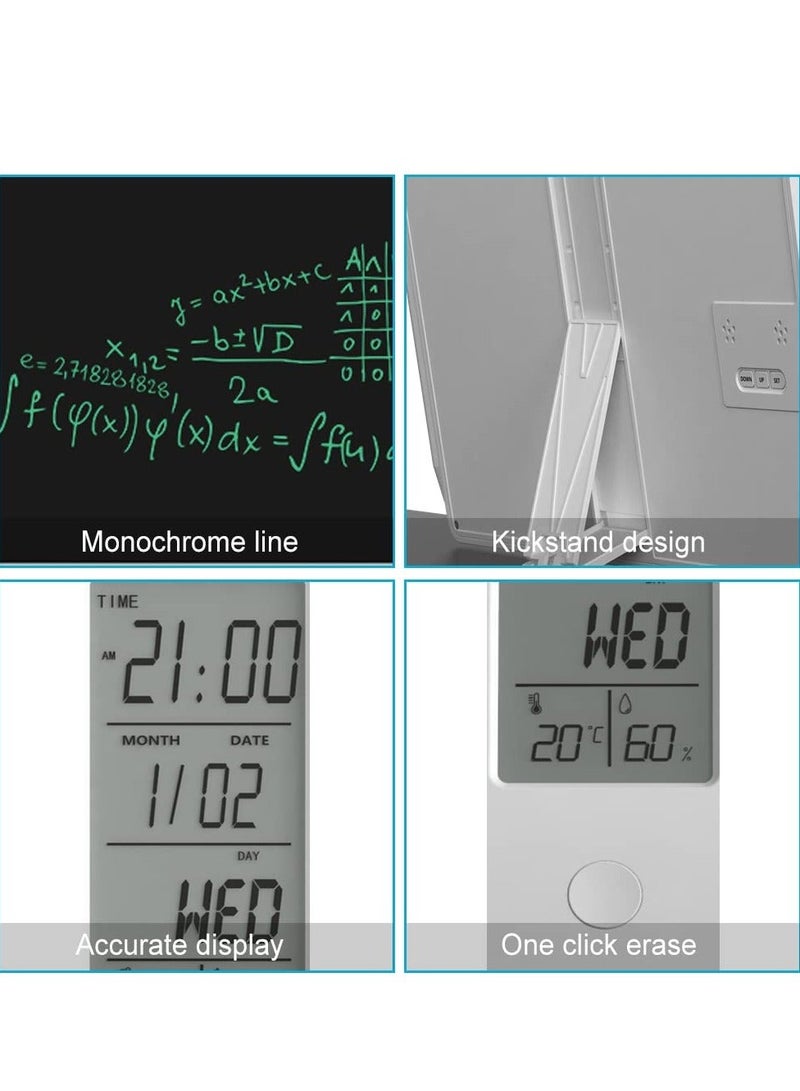 تقويم سطح المكتب الإلكتروني القابل لإعادة الشحن، لوحة ملاحظات للكتابة مع ساعة رقمية لعرض التاريخ والوقت والأسبوع ودرجة الحرارة الداخلية، لوحة رسم مقاس 9.5 بوصة للديكور المنزلي والعملي للمكتب، أبيض - Image 3