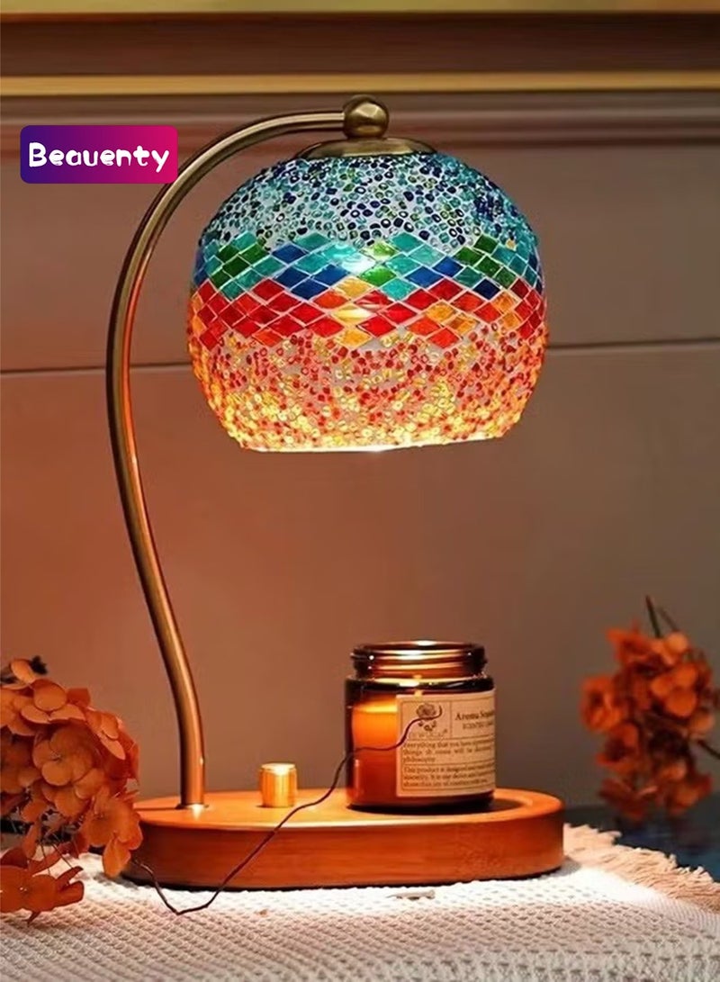 Beauenty Mosaic Glass Candle Warmer Lamp with Plate - Stained-Glass Style Light on Walls, Ceiling; Cozy Home Decor Aesthetic - Office Desk, Entry Table, Kitchen Counter and Bedroom Nightstand Art Décor - Image 1