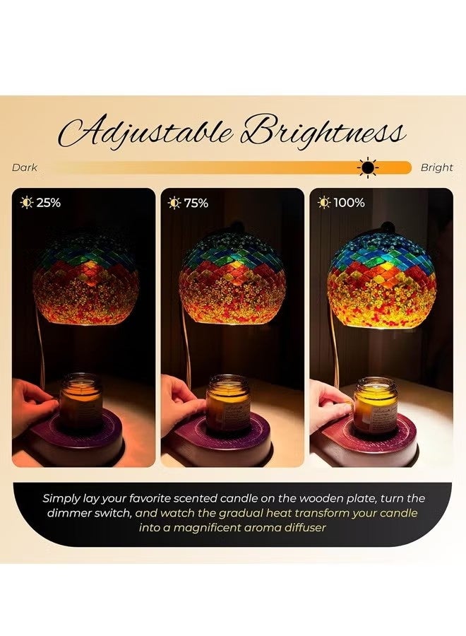 Beauenty Mosaic Glass Candle Warmer Lamp with Plate - Stained-Glass Style Light on Walls, Ceiling; Cozy Home Decor Aesthetic - Office Desk, Entry Table, Kitchen Counter and Bedroom Nightstand Art Décor - Image 4