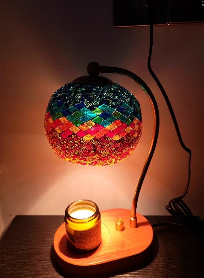 Beauenty Mosaic Glass Candle Warmer Lamp with Plate - Stained-Glass Style Light on Walls, Ceiling; Cozy Home Decor Aesthetic - Office Desk, Entry Table, Kitchen Counter and Bedroom Nightstand Art Décor - Image 3