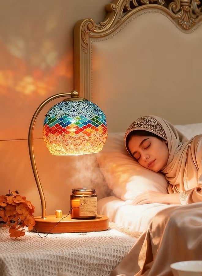 Beauenty Mosaic Glass Candle Warmer Lamp with Plate - Stained-Glass Style Light on Walls, Ceiling; Cozy Home Decor Aesthetic - Office Desk, Entry Table, Kitchen Counter and Bedroom Nightstand Art Décor - Image 5