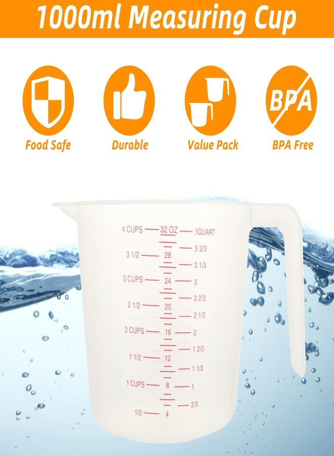 AKOLAFE 12PCS 4 Cup Measuring Cup Set Beaker Measuring Cups Plastic 32 Ounce Oil Measuring Container Large 1 Quart Measuring Jug Measure & Mixing Pitcher with Spout & Handle for Liquid Kitchen Baking - Image 4
