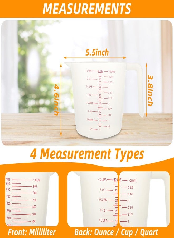 AKOLAFE 12PCS 4 Cup Measuring Cup Set Beaker Measuring Cups Plastic 32 Ounce Oil Measuring Container Large 1 Quart Measuring Jug Measure & Mixing Pitcher with Spout & Handle for Liquid Kitchen Baking - Image 2