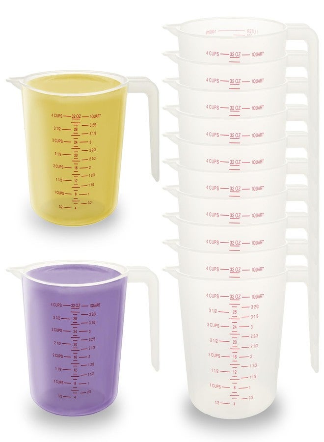 AKOLAFE 12PCS 4 Cup Measuring Cup Set Beaker Measuring Cups Plastic 32 Ounce Oil Measuring Container Large 1 Quart Measuring Jug Measure & Mixing Pitcher with Spout & Handle for Liquid Kitchen Baking - Image 1
