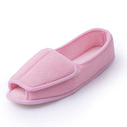 Git-up Women Diabetic Slippers/W Arthritis Edema Adjustable Closure Memory Foam House Shoes Open Toe 8#,Pink. - Image 1
