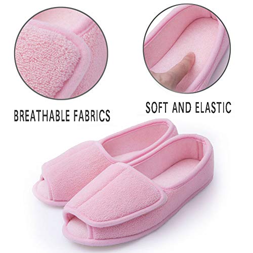 Git-up Women Diabetic Slippers/W Arthritis Edema Adjustable Closure Memory Foam House Shoes Open Toe 8#,Pink. - Image 3