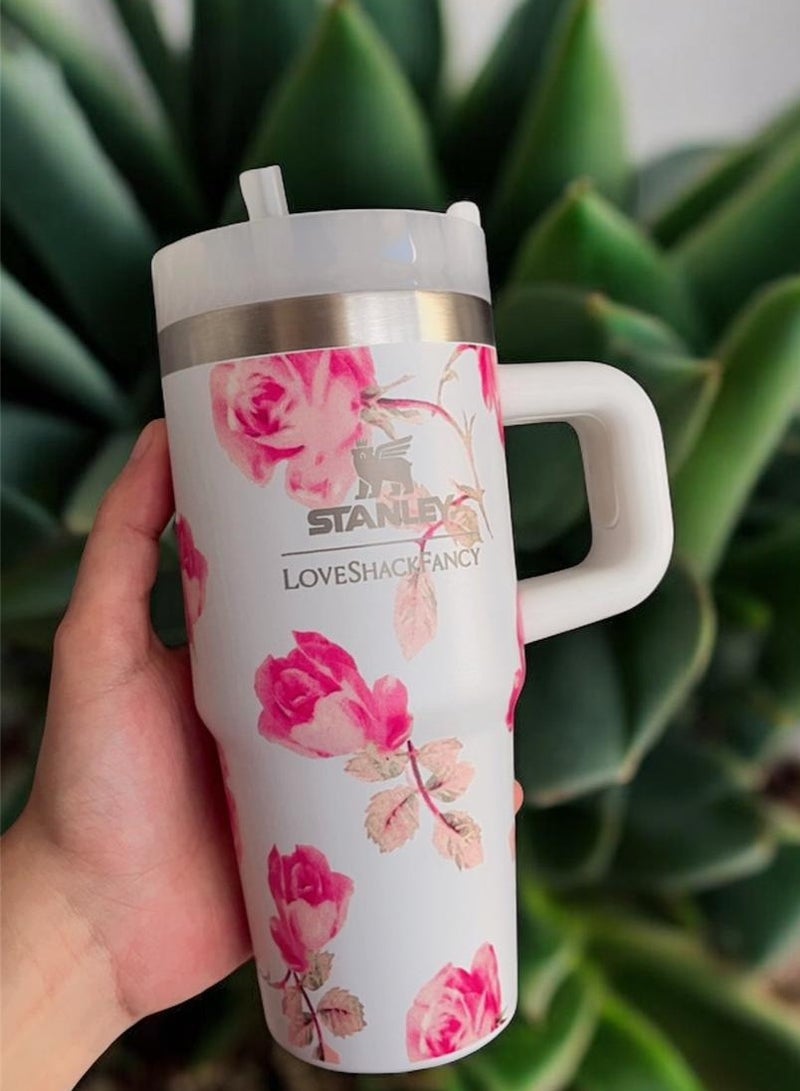 كوب ستانلي سعة 14 أونصة مع قش ومقبض، كوب معزول مع غطاء كوب للسفر، كوب قهوة من الفولاذ المقاوم للصدأ H2.0 FlowState للمشروبات المثلجة , الساخنة، كوب سفر بمقبض - Image 1