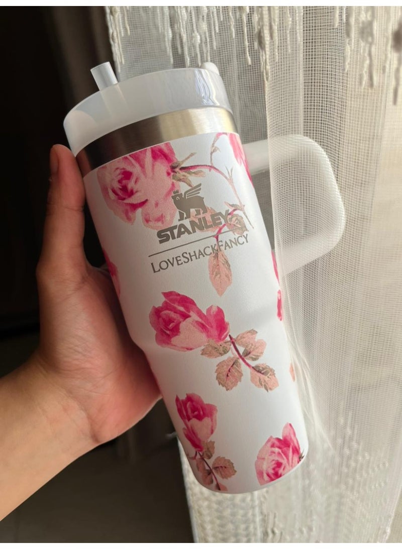 كوب ستانلي سعة 14 أونصة مع قش ومقبض، كوب معزول مع غطاء كوب للسفر، كوب قهوة من الفولاذ المقاوم للصدأ H2.0 FlowState للمشروبات المثلجة , الساخنة، كوب سفر بمقبض - Image 2