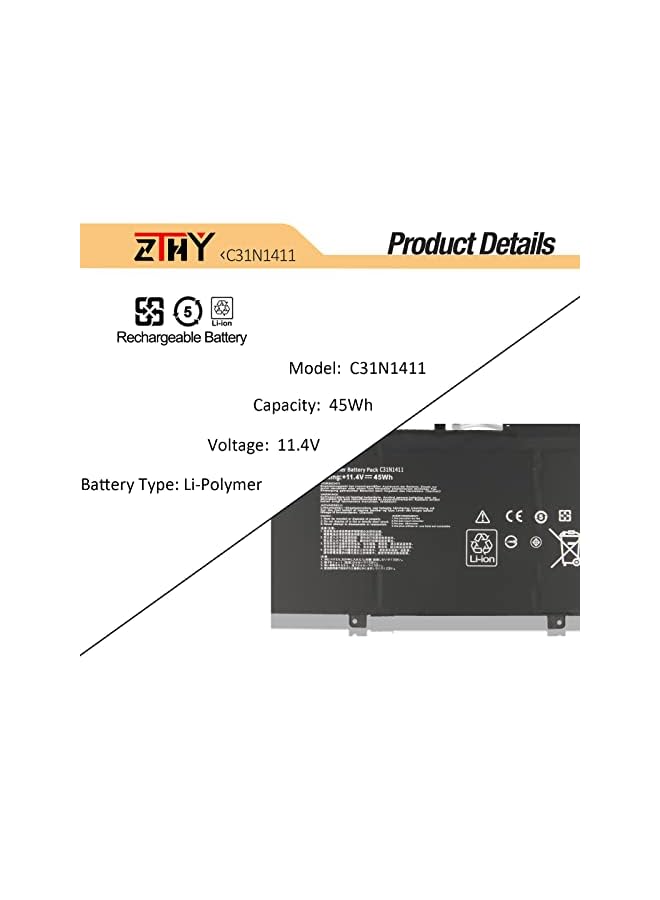 ZTHY 11.4V 45Wh C31N1411 Laptop Battery Replacement For Asus Zenbook Ux305 Ux305F Ux305Fa Ux305C Ux305Ca U305 U305F U305Fa U305Ua U305Ca U305La Series Notebook 0B200-01180000 - Image 3