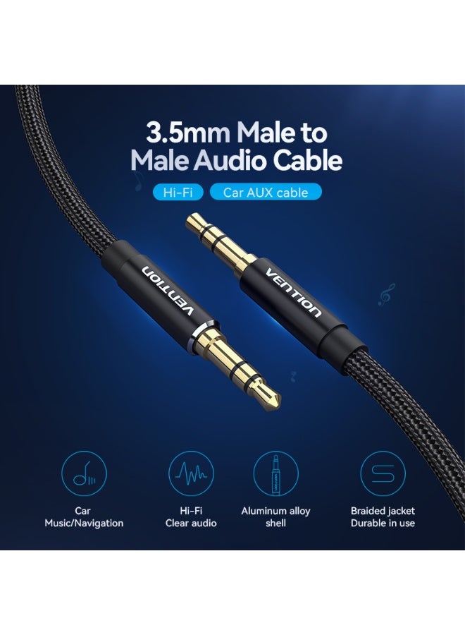 VENTION Cotton Braided 3.5mm Male to Male Audio Cable 0.5M Black Aluminum Alloy Type Model # BAWBD - Image 2