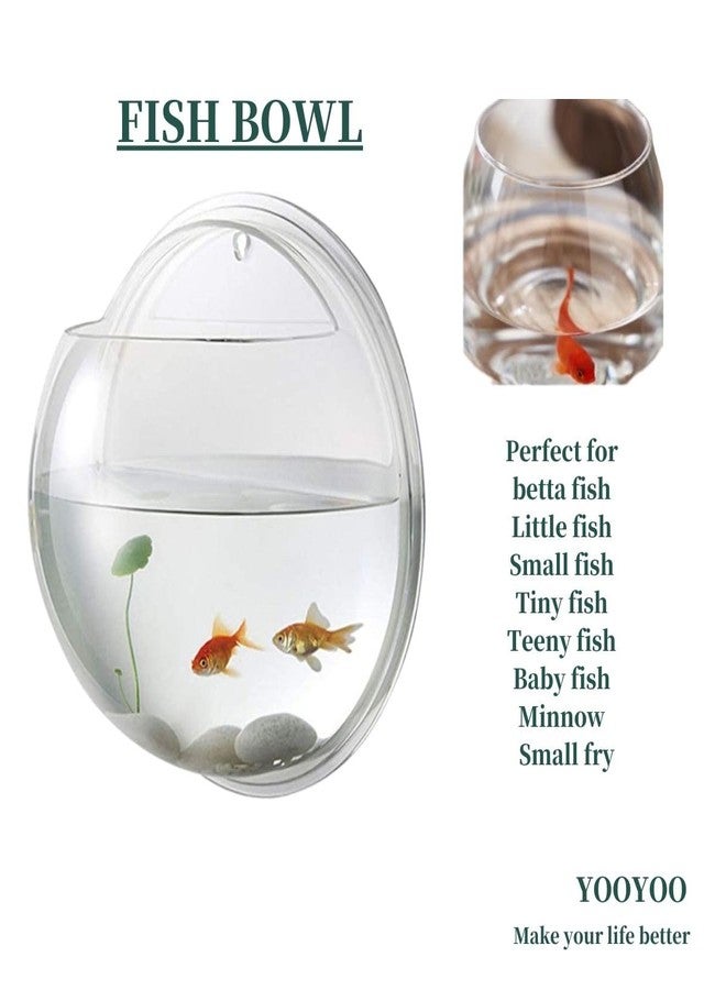 YOOYOO Creative Acrylic Hanging Wall Mounted Fish Tank, Hanging Bowl for Water Plants, Wall Fish Bubble Tank, Hydroponic Air Plant Flower Pot, Mini Aquarium Planter, Home Decor, Fake Plants Nail Stone Etc - Image 2