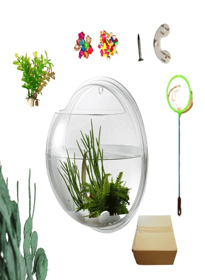 YOOYOO Creative Acrylic Hanging Wall Mounted Fish Tank, Hanging Bowl for Water Plants, Wall Fish Bubble Tank, Hydroponic Air Plant Flower Pot, Mini Aquarium Planter, Home Decor, Fake Plants Nail Stone Etc - Image 1