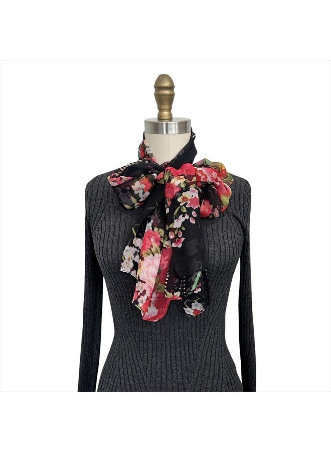 allydrew Wrapables Lightweight Sheer Silky Feeling Georgette Scarf, Bouquet on Black - Image 5