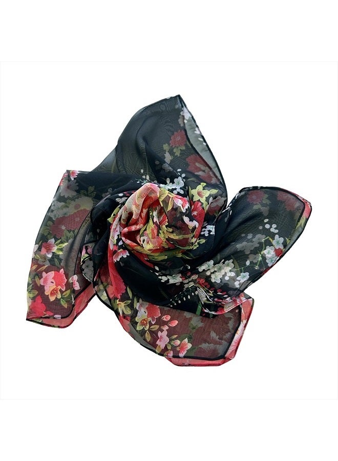 allydrew Wrapables Lightweight Sheer Silky Feeling Georgette Scarf, Bouquet on Black - Image 3