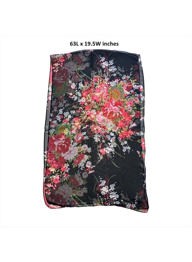 allydrew Wrapables Lightweight Sheer Silky Feeling Georgette Scarf, Bouquet on Black - Image 2