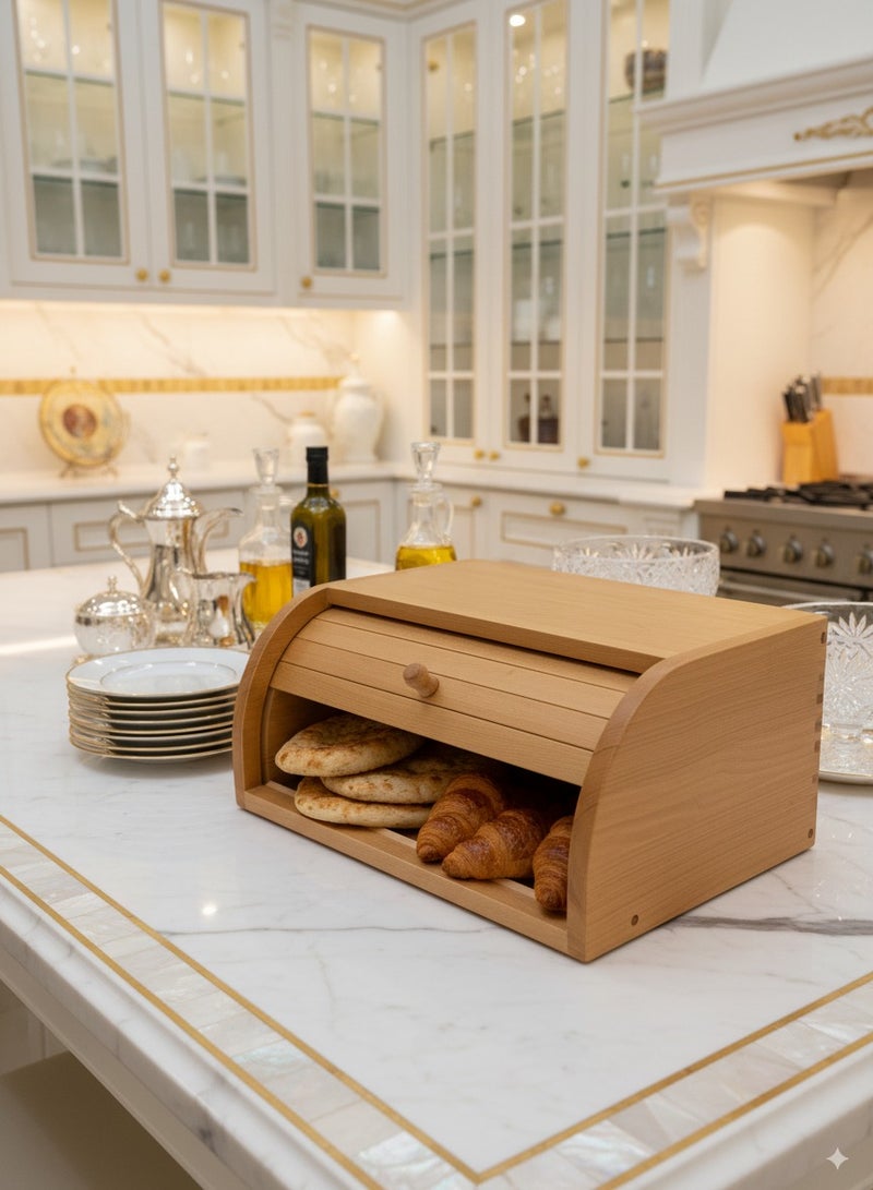 حافظة خبز من خشب الزان الطبيعي بغطاء منزلق تخزين مطبخ مدمج مصر - Image 3