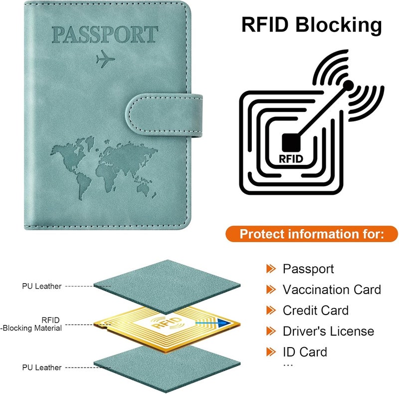 Eoehro Passport Holder for Travel Essentials, Passport Wallet Cover Case for Travel Must Haves Accessories,Passport Book Holders for Women and Men(light blue) - Image 4
