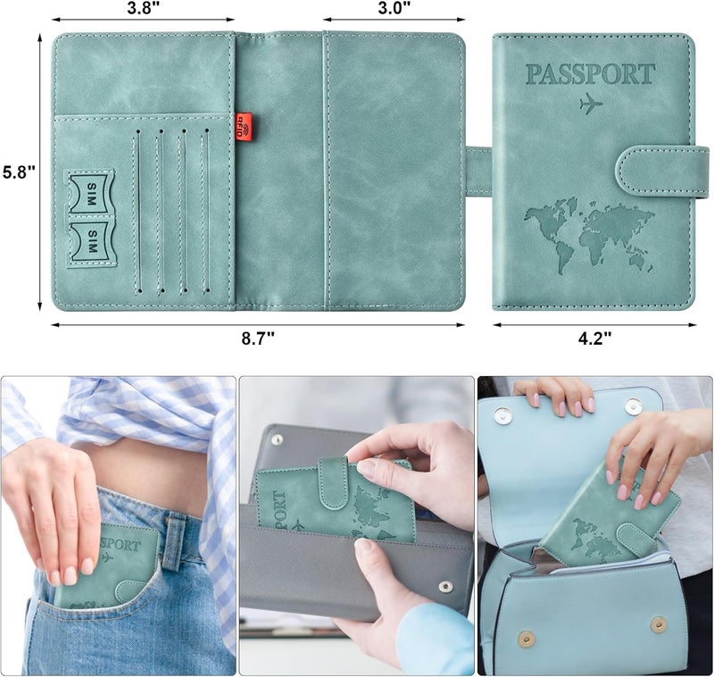 Eoehro Passport Holder for Travel Essentials, Passport Wallet Cover Case for Travel Must Haves Accessories,Passport Book Holders for Women and Men(light blue) - Image 2