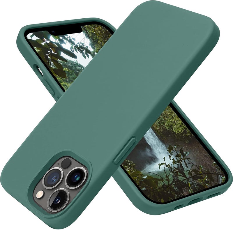 اوتوفلاي حافظة مصممة لـ iPhone 13 Pro Max، حافظة هاتف سيليكون سائل ناعمة رفيعة واقية مقاومة للصدمات مع بطانة من الألياف الدقيقة مقاومة للخدش، 6.7 بوصة أخضر منتصف الليل - Image 1