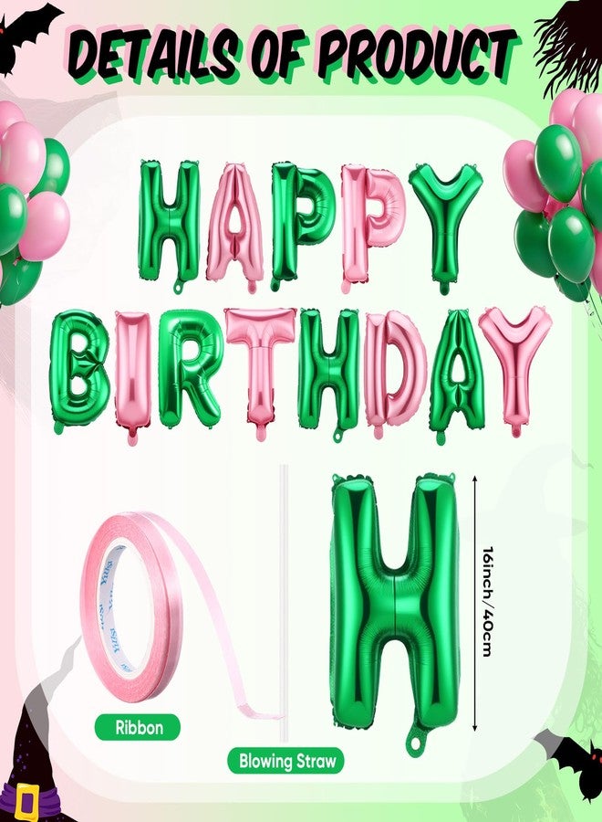Charnoel Pink and Green Birthday Decorations Banner Balloon Witch Birthday Party 16 Inch Foil Balloons Letters Signs Set Inflatable Reusable Party Decor for Boy Girl - Image 2
