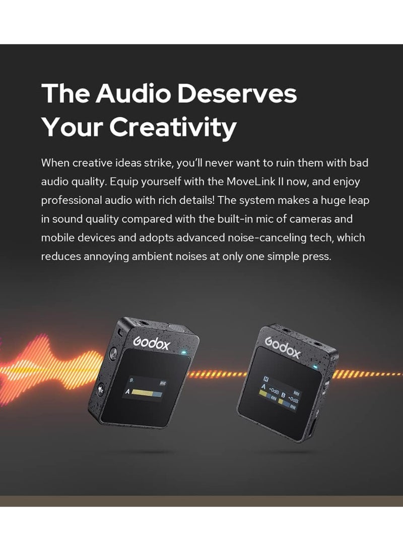 GODOX MoveLink II M1 Compact Digital Wireless Microphone System – 2.4GHz, 328ft Range, Omnidirectional Lavalier Mic, USB-C Charging - Image 4