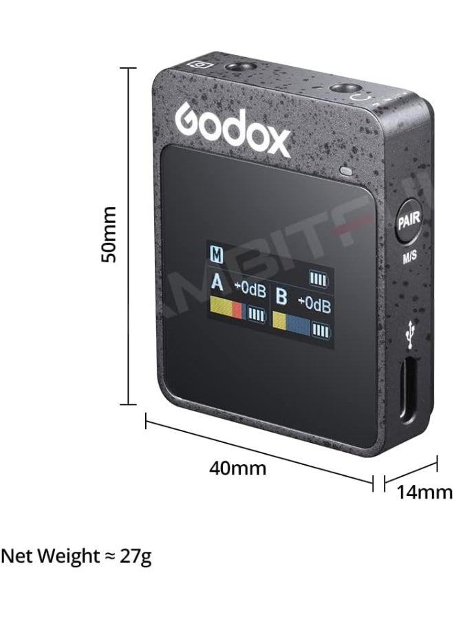 GODOX MoveLink II M1 Compact Digital Wireless Microphone System – 2.4GHz, 328ft Range, Omnidirectional Lavalier Mic, USB-C Charging - Image 2