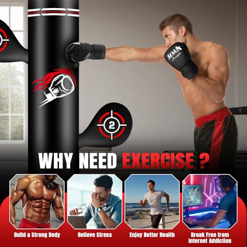 JUOIFIP Heavy Freestanding Punching Bag for Adults, 70'' Standing Punching Bag Boxing Bag Bag with Boxing Gloves, Pump, Jump Rope and Reflex Ball, Women Men Kickboxing Bags for Training MMA Muay Thai Fitness - Image 5