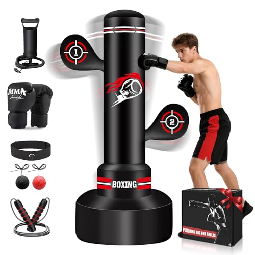 JUOIFIP Heavy Freestanding Punching Bag for Adults, 70'' Standing Punching Bag Boxing Bag Bag with Boxing Gloves, Pump, Jump Rope and Reflex Ball, Women Men Kickboxing Bags for Training MMA Muay Thai Fitness - Image 1