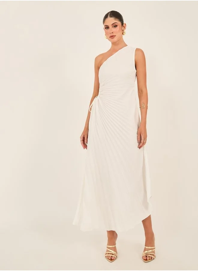 ستايلي Solid One Shoulder Shift Maxi Dress with Ruched Detail