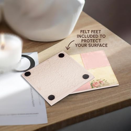 3dRose CST_99160_3 Pink Roses Vintage Collage Art-Ceramic Tile Coasters, Set of 4 - Image 4