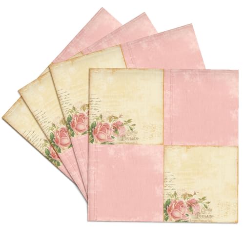 3dRose CST_99160_3 Pink Roses Vintage Collage Art-Ceramic Tile Coasters, Set of 4 - Image 1