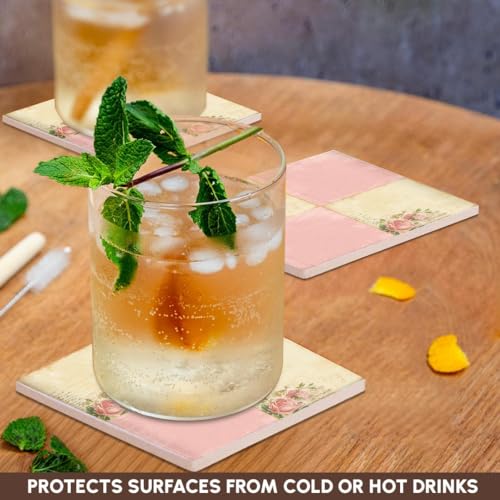 3dRose CST_99160_3 Pink Roses Vintage Collage Art-Ceramic Tile Coasters, Set of 4 - Image 3