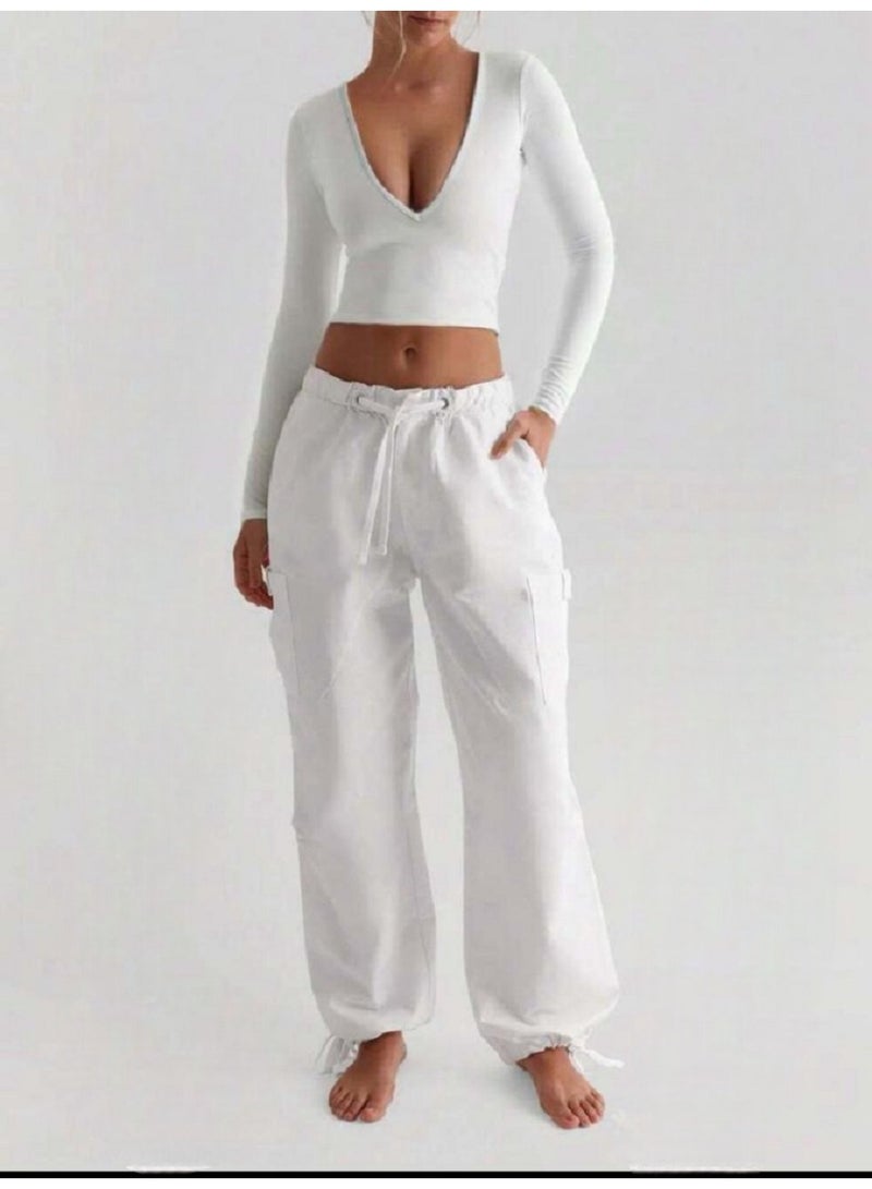 MANIKAN Women's Undershirt Deep V-Neck Long Sleeve Crop Top  Form-Fitting - Image 5