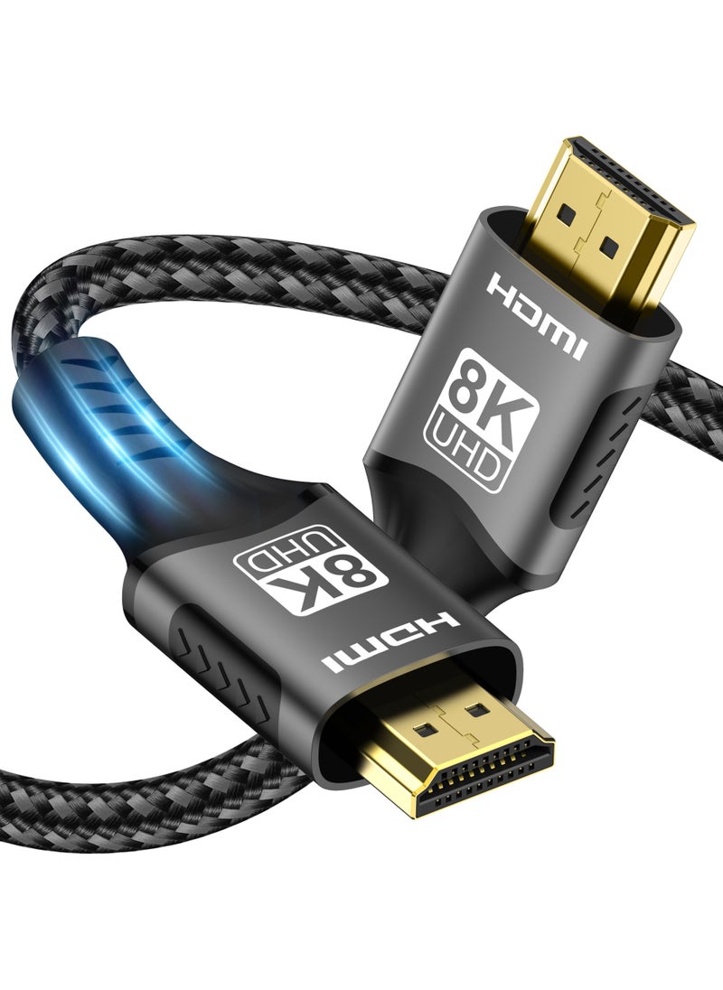 Qubits Connect Premium HDMI 2.1 8K Cable 6.6FT/2M – Ultra High Speed 48Gbps | 8K@60Hz, 4K@240Hz/144Hz/120Hz | 19-Core Braided HDMI Cord with Gold-Plated Connectors – eARC, HDR10+, VRR, Dolby Atmos, HDCP 2.2 & 2.3, Compatible with PC/Laptop/Xbox/Play Station 5/Mac/TV Box/8K TV/Monitor/Projector RTX GPU and more  - Image 1