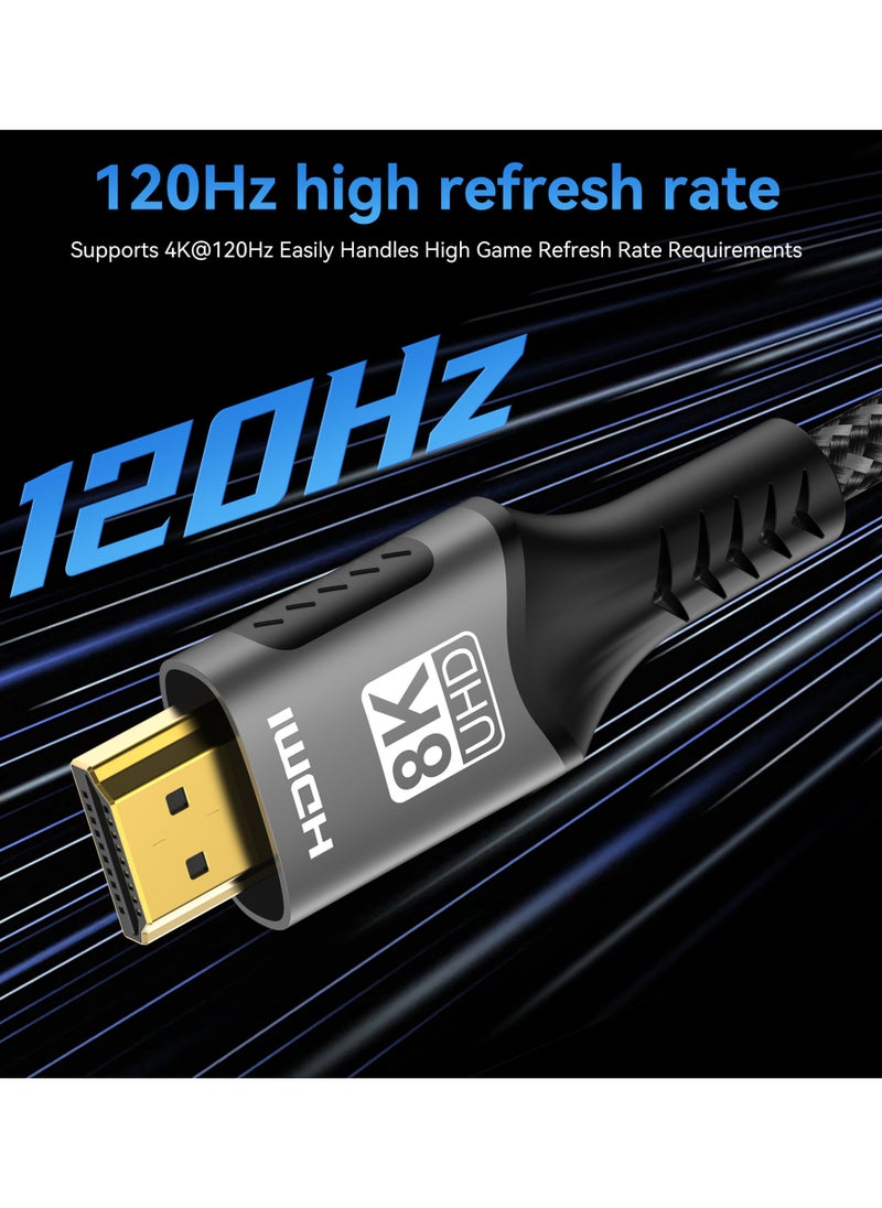 Qubits Connect Premium HDMI 2.1 8K Cable 6.6FT/2M – Ultra High Speed 48Gbps | 8K@60Hz, 4K@240Hz/144Hz/120Hz | 19-Core Braided HDMI Cord with Gold-Plated Connectors – eARC, HDR10+, VRR, Dolby Atmos, HDCP 2.2 & 2.3, Compatible with PC/Laptop/Xbox/Play Station 5/Mac/TV Box/8K TV/Monitor/Projector RTX GPU and more  - Image 3