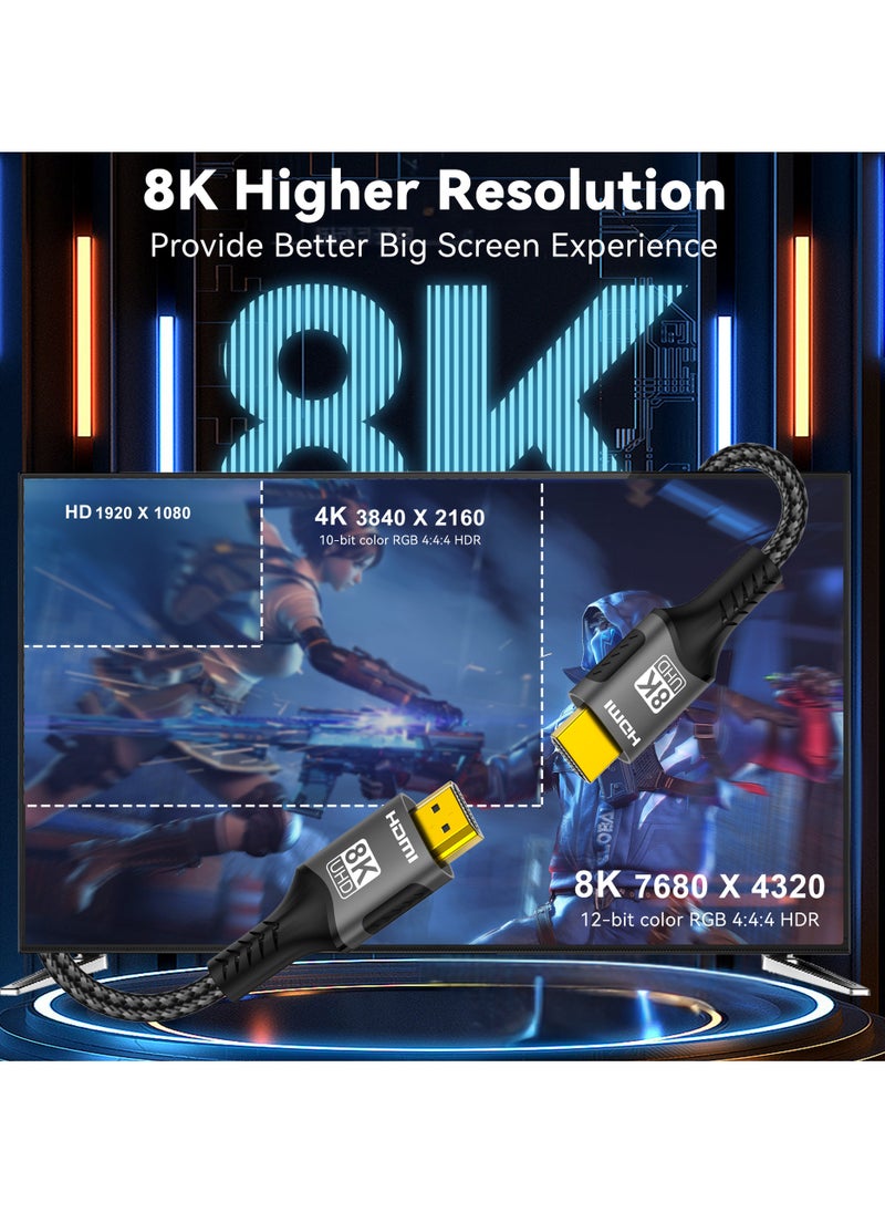 Qubits Connect Premium HDMI 2.1 8K Cable 6.6FT/2M – Ultra High Speed 48Gbps | 8K@60Hz, 4K@240Hz/144Hz/120Hz | 19-Core Braided HDMI Cord with Gold-Plated Connectors – eARC, HDR10+, VRR, Dolby Atmos, HDCP 2.2 & 2.3, Compatible with PC/Laptop/Xbox/Play Station 5/Mac/TV Box/8K TV/Monitor/Projector RTX GPU and more  - Image 4