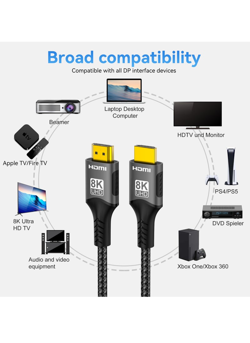 Qubits Connect Premium HDMI 2.1 8K Cable 6.6FT/2M – Ultra High Speed 48Gbps | 8K@60Hz, 4K@240Hz/144Hz/120Hz | 19-Core Braided HDMI Cord with Gold-Plated Connectors – eARC, HDR10+, VRR, Dolby Atmos, HDCP 2.2 & 2.3, Compatible with PC/Laptop/Xbox/Play Station 5/Mac/TV Box/8K TV/Monitor/Projector RTX GPU and more  - Image 5