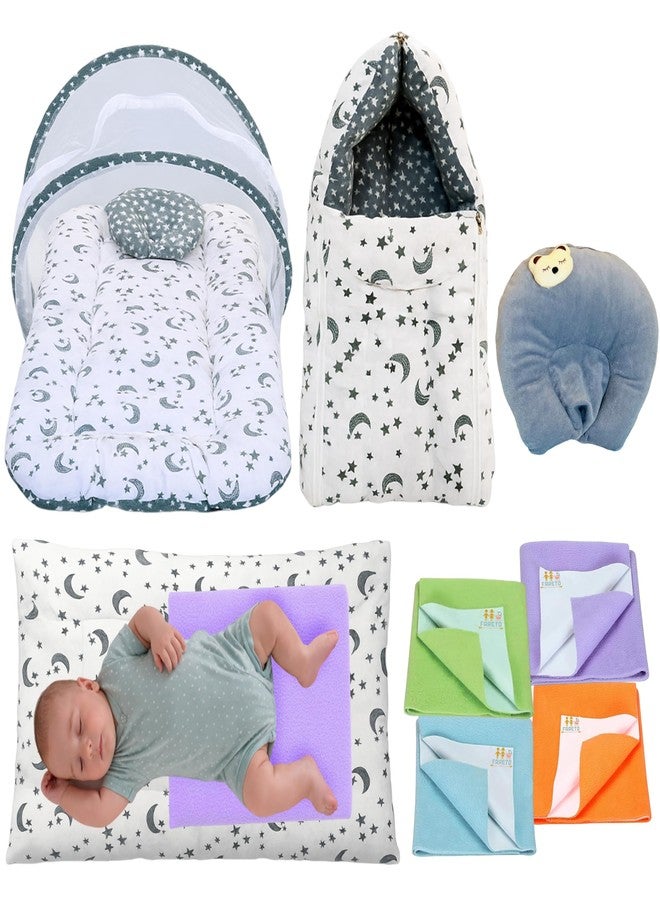 Infantbond by Fareto Newborn Baby Essentials Combo Set - 9 in 1 All-Season Hospital Care Kit for Newborns (0-6 Months) | Complete Baby Gift Set | Baby Products All New Born Combo(Grey Moon) - Image 1