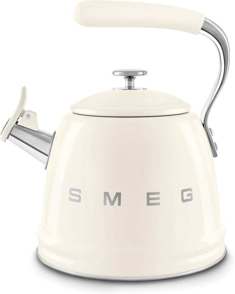 SMEG Whistling Kettle WKF01CR – Premium 2.3 L Retro-Style Stainless Steel Tea Kettle, Ergonomic Handle, Italian Design, Cream CKLW2001CR Cream - Image 1