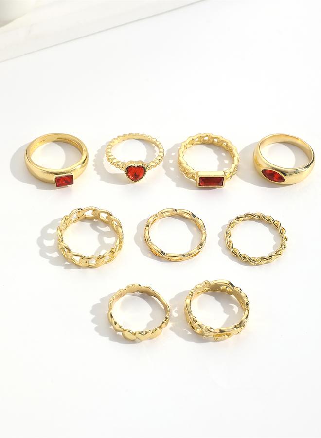 Take Two Set of 9 - Red Heart Accent Embellished Rings - Image 5