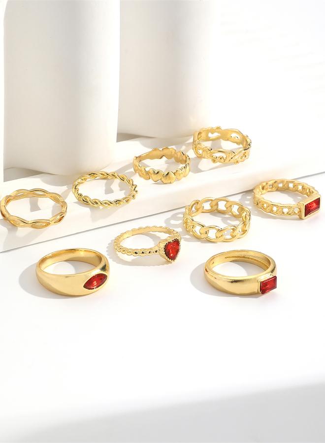 Take Two Set of 9 - Red Heart Accent Embellished Rings - Image 4