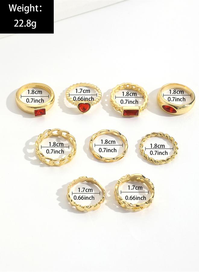 Take Two Set of 9 - Red Heart Accent Embellished Rings - Image 2