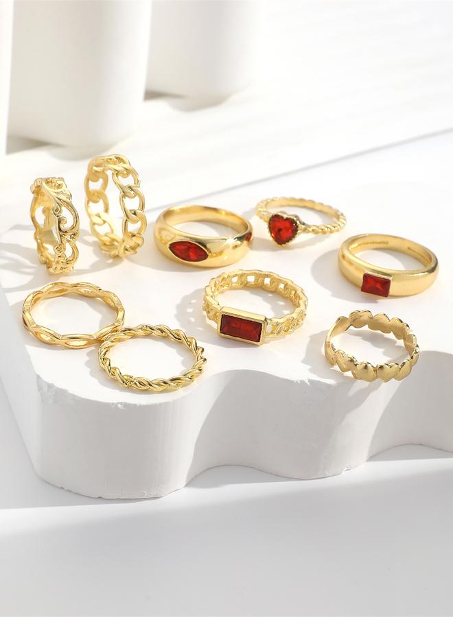 Take Two Set of 9 - Red Heart Accent Embellished Rings - Image 3