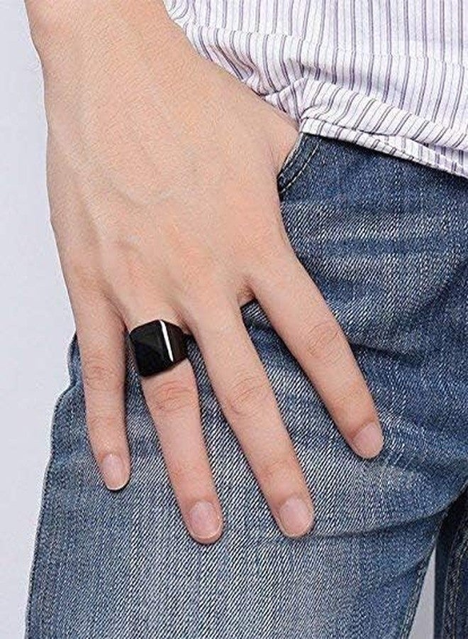 SHANKHRAJ MALL Mens Jewellery Black Ring For Boys Non Adjustable Finger Rings for Men and Boys Girls Women Accessories Jewellery for Men Anniversary Unisex Rings (pack of 2) - Image 2