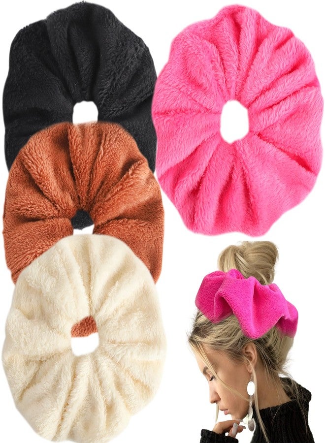 HLTOO 4PCS Big Velvet Scrunchies, Oversized Large Ponytail Holder, Sleep Hair Accessories, for Women and Girls, Black, Beige, Blue, Pink (X Large) - Image 1