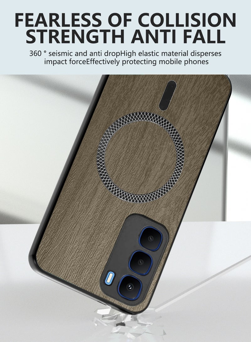 Wtech Infinix Hot 60i 5G 2025 Wood Texture Strong Magnetic Case Plus Shell Shockproof Magsafe Hard PC Rear Case Cover (MCMPMN) - Almond Wood - Image 3