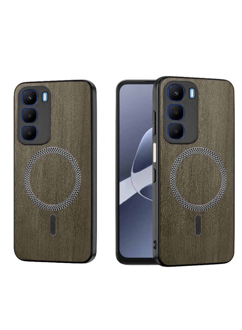 Wtech Infinix Hot 60i 5G 2025 Wood Texture Strong Magnetic Case Plus Shell Shockproof Magsafe Hard PC Rear Case Cover (MCMPMN) - Almond Wood - Image 1