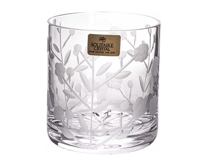 سوليتير كريستال طقم كاسات كريستال قصيرة بنقوش زهرية – 6 قطع شفافة