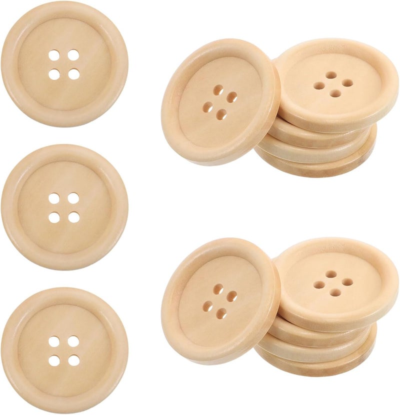30pcs Natural Wood Round Buttons 30mm with 4 Holes for Handmade Sewing Crafts Clothing and Coat Accessories DIY Projects - Image 1