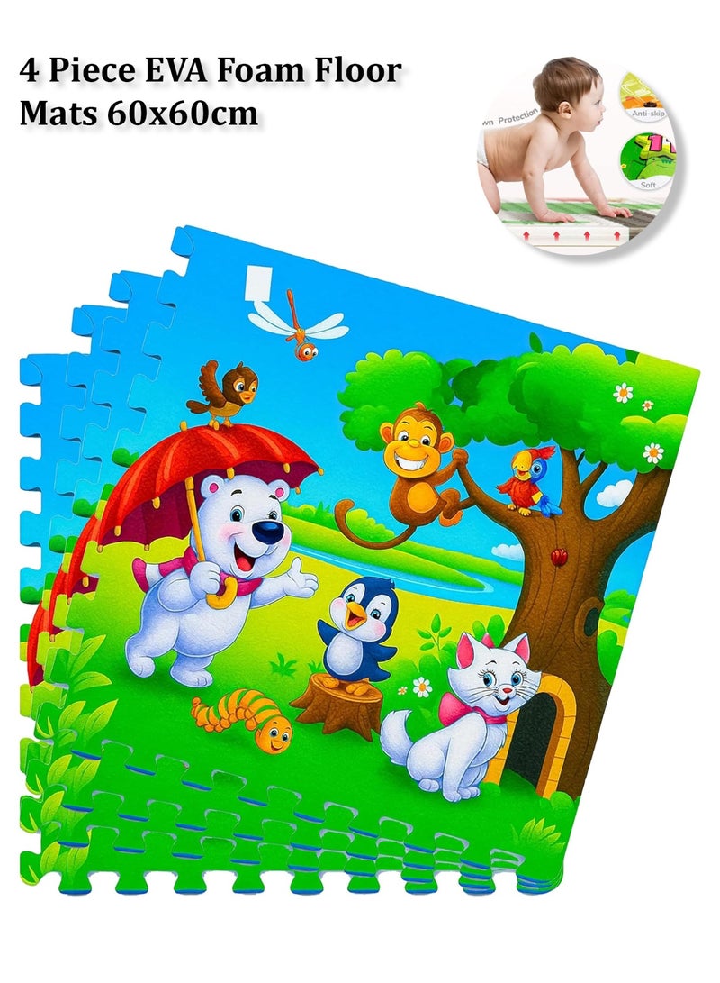 حصيرة أرضية فوم EVA للأطفال 4 قطع 60×60 سم – بلاطات فوم متشابكة ناعمة وغير سامة لمنطقة لعب آمنة للأطفال - Image 1